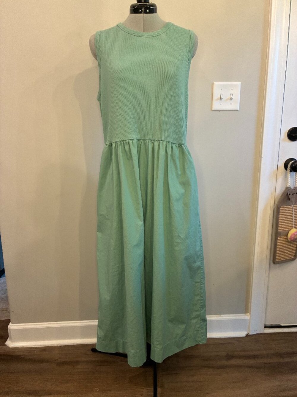 J.Crew XL Mint Green Ribbed Knit Maxi Dress Sleeveless A-Line Cotton Blend 0392